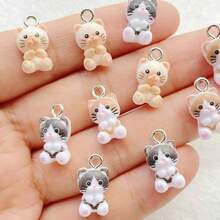 12/30个装 亮丽树脂可爱迷你卡通猫吊坠 - 节日主题DIY饰品 - 彩色 - 查看 5