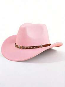 1pc Western Cowboy Hat, Suitable For Men And Women, Soft Wool Felt Material, Leather Strap Cowboy Hat, Suitable For Back To School, Christmas, Halloween, Festivals, Casual Occasions - Style 2 - View 3
