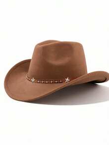 1pc Western Cowboy Hat, Suitable For Men And Women, Soft Wool Felt Material, Leather Strap Cowboy Hat, Suitable For Back To School, Christmas, Halloween, Festivals, Casual Occasions - Style 2 - View 6