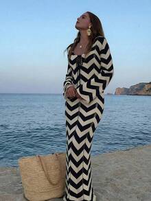 女士时尚优雅简约成熟度假针织罩衫连衣裙，适合海滩度假夏季 - 彩色 - 查看 2
