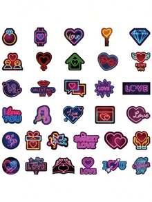 64pcs Colorful Neon Valentine's Day Graffiti Stickers, For DIYing Notebook, Laptop, Phone Case, Water Bottle, Guitar, Luggage, Skateboard, Helmet, Waterproof Decoration Stickers Back To School - 多色 - 查看 4