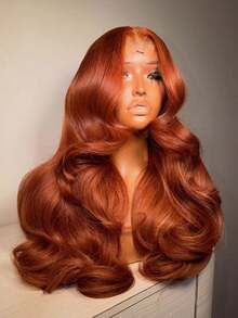 250% Density Ginger Orange 13x4 Lace Front Wigs Human Hair Pre Plucked With Baby Hair 350 Color Body Wave HD Transparent Lace Front Human Hair Wigs For Women Ear To Ear Long Hairline - S350 - 查看 3