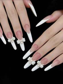 1个缎面蝴蝶结珍珠领结极简美甲模具，透明硅胶美甲装饰模具 - 無色 - 查看 2