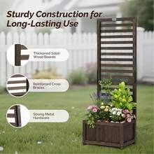Wooden Planter With Trellis, 51" Height Elevated Garden Beds Outdoor, FreeStanding Planter Box With Drainage Holes For Flower, Vegetable, Fruit, Herb In Garden, Patio, Balcony, 1PCS - A - 查看 2