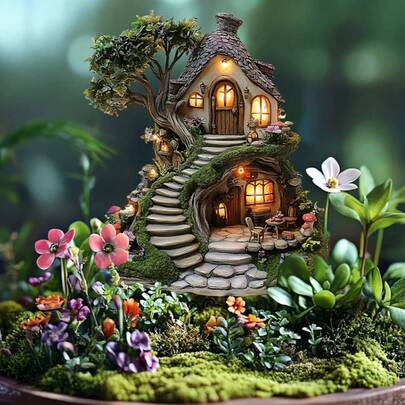 1pc Classic Vinyl Fairy Tree House Garden Stake, 11.8"X8.27" Acrylic Landscape Theme Decoration, Ideal For Potted Plants & Flower Beds, Perfect For Valentine'S Day, Anniversary & Christmas Gifts, No Electricity Or Battery Needed