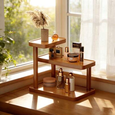 Organisateur de soins de la peau et de maquillage haut de gamme en bois, support de rangement pour bijoux, convient pour le parfum, le rouge à lèvres et divers cosmétiques, organisateur de coiffeuse