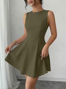 PRETTYGARDEN Women's Summer Dresses Elegant Sleeveless Boat Neck A Line  Formal Cocktail Party Wedding Guest Graduation Vacation Mini Dress Club Outfits For Women - 軍綠色 - 查看 2