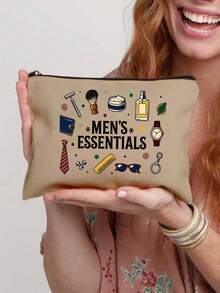 "Men's Essentials" Lined Storage Bag, Vintage Hand-Drawn Men's Items Double-Sided Print Makeup Bag, Travel Toiletry Bag With Lining, Multi-Functional Organizer, Diy Categorized Storage, Business Gift, Ideal For Toiletries, Cosmetics, Razors,Suitable For Everyday Use, A Vacation Essential, And A Birthday Gift For Dad, Grandpa, Or Any Man. A Casual Makeup Bag With A Playful Design And Durable Zip Closure - View 12