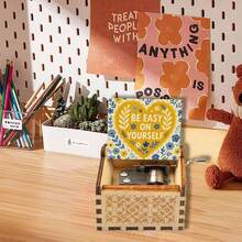 "Be Easy On Yourself" Hand Crank Music Box - Plays "You Are My Sunshine", Mini Vintage Wooden Musical Box For Self-Care, Birthday, Get Well Soon Gift For Women, Teens, Friends - Heart-shaped Music Box - View 3