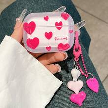 Pink Heart Element Soft Thick Bluetooth Earphone Case Heart-Patterned Heart-Shaped Frame Design Compatible With Airpods Pro 3/ 4, 3, 1/2, Pro, Pro 2 Bluetooth Earphone Case Protective Cover Spring Birthday Gift Party Case - Multicolor - View 13