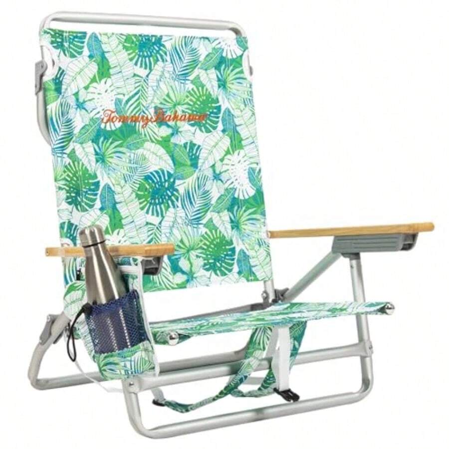 Bahama - Mochila Plana clásica de 5 Posiciones con Enfriador y Soporte para Tazas Silla de Playa Plegable portátil para Bronceado Hojas Tropicales - hojas tropicales - Ver 1