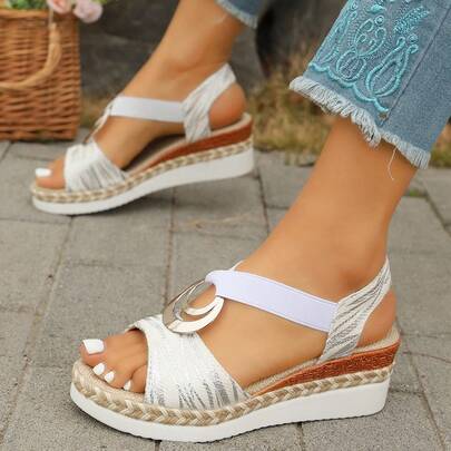 Sandalias de cuña con suela gruesa para mujer, sandalias de cuña con suela gruesa y estampado floral de slip-on