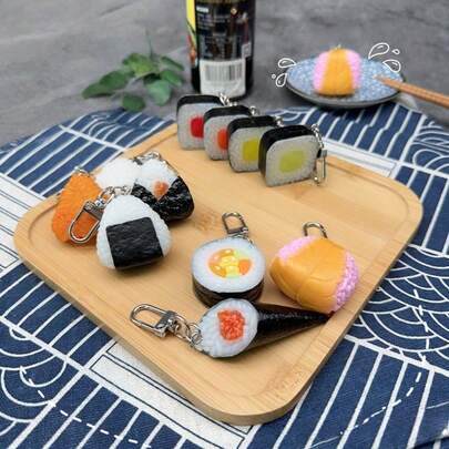 1pc Creative Sushi Rice Ball Keychain, Interesting Simulated Food Keychain Pendant, Suitable For Men And Women, Simulated Japanese Salmon Sushi Rice Ball Seaweed Keychain Pendant, Small Gift