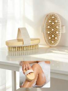 1pc Soft Bristle Massage Wooden Bath Brush, Oval Shaped With Massage Beads, Exfoliating Cleansing Bath Brush For Home, Hotel, Spa Use, 12.8CM - 1PC Natural Wood Color - View 3