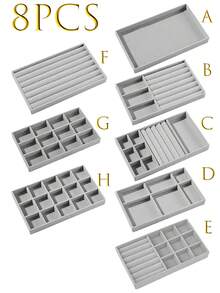 1/9pcs Velvet Jewelry Display Tray Large Capacity Organizer Independent Compartment Holder Multi-Slot Storage Box Minimalist Necklace Bracelet Ring Earring Pendant Case Luxury Gift Set - Multicolor - View 21