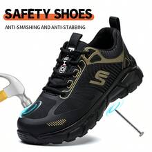 Ding gu Men's Steel Toe Anti-Puncture Breathable Lightweight Indestructible Safety Shoes Work Shoes Fashion Men Sport Steel Toe Puncture Resistant Work Safety Shoes With Steel Toe Cap - Black (anti smashing and anti piercing) - View 3