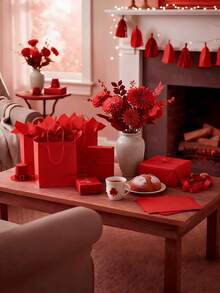 50张红色薄纸，圣诞包装纸，适用于婚礼、生日DIY项目、节日包装工艺装饰、礼品袋、婚礼、生日、节日DIY工艺装饰、毕业典礼、生日和所有场合、情人节、万圣节、圣诞节、感恩节、圣诞派对用品 - 紅色 - 查看 7