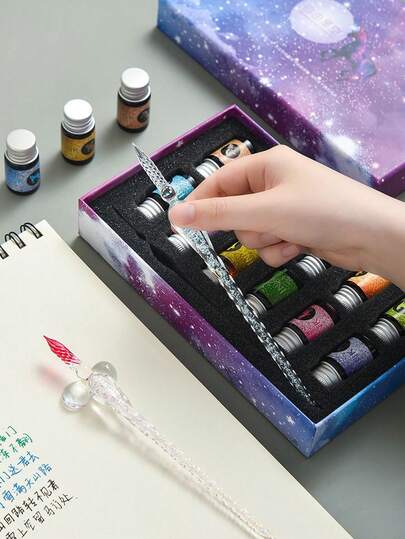 Handmade Starry Sky Glass Dip Pen Set, Business Gift Pen, Student Painting & Calligraphy Stationery