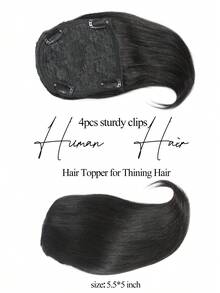 Women's Real Human Hair Slightly Curled Straight Hair Topper,Side Forehead Part Hairline Cover Toppers Hairpiece Extensions 8 Inch - Natural Black - View 3