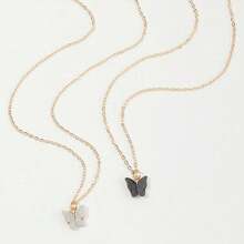 2件套时尚优雅百搭闪亮蝴蝶吊坠项链套装，适合女孩，生日/节日礼物，日常佩戴 - 彩色 - 查看 5