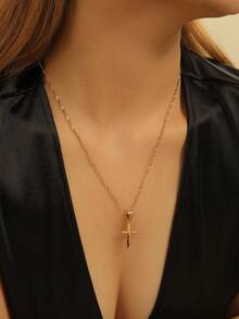 1条金色扭链十字架项链，适合女性通勤和日常佩戴 - 金色 - 查看 3