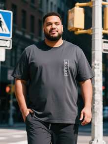 AnChiStreetwear - Plus Size Men's Fashion Sakura "Beauty And Ephemerality" Slogan Graphic Print Casual Short Sleeve T-Shirt, Suitable For Daily, Street, Outdoor Wear - Dark Grey - View 2