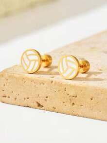 1 Pair Men's Stainless Steel Sports Series Earrings, Fashionable Minimalist Design Basketball, Football, Volleyball, Baseball - Ball-shaped Earrings - View 6