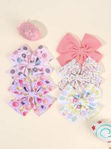 5个复活节兔子蝴蝶结发夹，彩蛋装饰蝴蝶结，适合女孩，优雅发饰，派对小礼物 - 彩色 - 查看 8