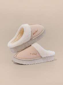 冬季时尚全包覆麂皮拼接家居雪地踝靴，情侣厚底保暖拖鞋室内外皆可穿防滑耐磨复古男士拖鞋 - 米色 - 查看 9