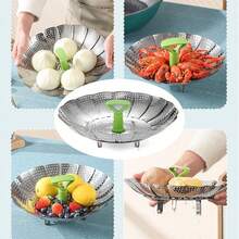 1 Piece Multifunctional And Extendable Stainless Steel Steamer, Suitable For Home Cooking Pots, Non Electric Multifunctional Vegetable Steaming Rack, Suitable For Healthy Cooking, Expandable To Adapt To Various Cookware, Multifunctional Folding Drainage Fruit Basket Steamer, Multifunctional Folding Fruit Basket Steamer, Durable And Easy To Clean, Suitable For Fruits, Vegetables, Dumplings, Buns, Bread, Kitchen Accessories And Small Kitchen Tools - Silver - View 3
