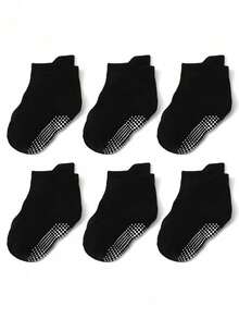 12 Pairs Kids Anti-Slip Heel Tab Ankle Socks, Toddler Solid Color Dot Grip Floor Socks - Multicolor - View 3