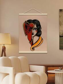 1 Piece Unframed Canvas Poster - Vintage Modern Decorative Art Style Traditional Tattoo Art, Adorned With Heart Motif, Red And Gold Accents - Durable Canvas Wall Decor, Suitable For Bedroom, Living Room, Office/Outdoor - Unique Decorative Gift, Canvas Wall Art - Multicolor - View 9