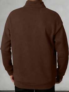 1 chiếc áo nỉ dài tay nam dáng rộng, cổ nửa khóa kéo, màu trơn, chất liệu nhẹ. - Màu nâu Sô-cô-la - Xem 2