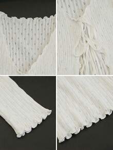 New Arrival Spring/Summer Sexy Niche Tie-Up Ruffle Edge Hollow Out Knit Cardigan For Women - Milky White - View 6