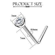 2个G23鼻环耳钉，钛合金L型鼻钉，20G鼻环，顶部1.5mm、2mm、2.5mm、3mm立方氧化锆，0.8mm鼻环穿孔饰品 - 銀色 - 查看 5