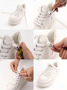 2pcs No-Tie Shoelaces With Buckle, White Polyester Unisex Accessories For Shoes For Women Men Sneakers Shoes, Casual Shoes,White Shoes,Basketball Shoes,Trainers Running Shoes Summer, Shoes Accessories Gifts Ideas - 白色 - 查看 5
