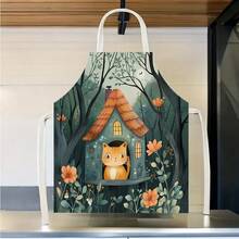 1pc An Illustration With A Cat And A Small House Apron, Suitable For Scenarios Such As Kitchens, Living Rooms, Dining - Rooms, Hotels, Outdoor Barbecues, Etc. Made Of 100% Polyester, A Large - Sized Machine - Washable Apron - Multicolor - View 5