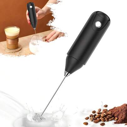 Portable Electric Milk Frother, Stainless Steel Whisk, 3 Speed Adjustable For Foam, Coffee, Latte, Cappuccino, Hot Chocolate, Matcha, Eggs (Batteries Not Included)