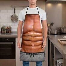 1pc Men's Muscle Pattern Apron, Creative Fitness Themed Kitchen Apron, Muscle, Chest, Abs Design, Cooking, Baking, BBQ Protective Apron - A - View 10