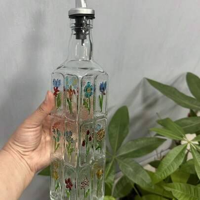 1个/2个复古方形图案调味瓶，厨房酱油瓶，醋瓶，调味罐，家用油壶