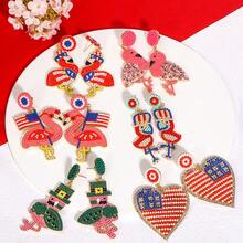 4th Of July USA 250th Flamingo Earrings, Red White Blue Beaded Drop Earrings For Beach, Parades & America's 250th Anniversary - Multicolor - View 6
