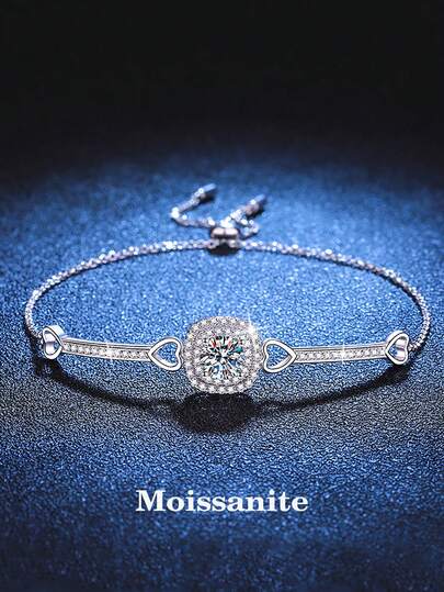 BLOVEMEE 1pc Luxury 925 Sterling Silver 1 Carat 6.5mm Moissanite Bracelet, Suitable For Commuting, Party, Vacation, Birthday, Valentine's Day, Mother's Day, Wedding Anniversary, Christmas, Jewelry Gift For Women