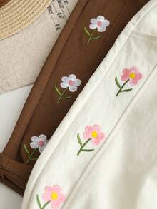Set de 2 pantalones casuales con bordado floral para niñas, nuevos pantalones de ocio para primavera/otoño con cintura elástica para niñas - Multicolor - Ver 4