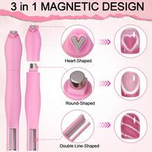 3D心形粉色磁铁，9合1猫眼磁铁，双线和月蛇图案，花卉和法式美甲设计，多功能UV凝胶美甲磁性工具，适合家庭沙龙DIY，是美甲初学者、美甲师和DIY爱好者的理想之选，也是情人节和母亲节的完美礼物。 - 粉色 - 查看 6