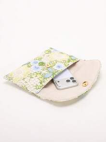 1pc Colorful Shiny PVC Sequin Floral Linen Bottom Mesh Embroidered Leaf Pattern Envelope Clutch Bag, Summer Travel Casual Beach Holiday For Women (Floral Pattern Sent Randomly) - Green - View 7
