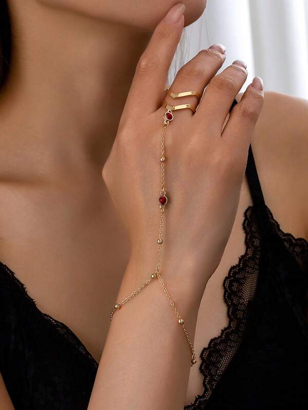 1pc Fashionable Minimalist Bean Chain Knuckle Ring, Decoration For Women, Size As Stated, Not Exact Bean Count