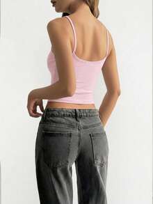 Vaiaye 女士时尚内衣风上衣，春夏条纹印花圆领修身休闲度假性感吊带背心，适合海滩度假和日常休闲穿着，粉色 - 粉色 - 查看 2