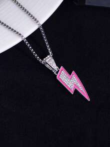 1件男士全镶钻闪电吊坠项链，简约时尚设计，适合俱乐部和娱乐场所佩戴。 - 勻碼 - 查看 7