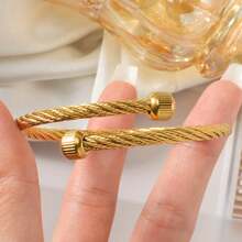 18k Gold Twisted Cable Cuff Bracelet For Women, Minimalist Adjustable Open Bangle, Jewelry Gift - Gold - View 7