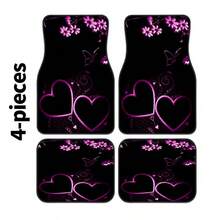 4pcs Heart And Butterfly Pattern Premium Floor Mats, Easy-To-Clean Interior Accessories, Suitable For Front And Rear Seats, All-Season Use, Fashionable And Durable, Perfect Gift - Multicolor - View 9